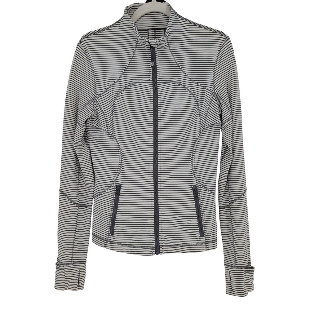 Lululemon Define Jacket Women 8 Gray White Striped Full‎ Zip Athleisure Active